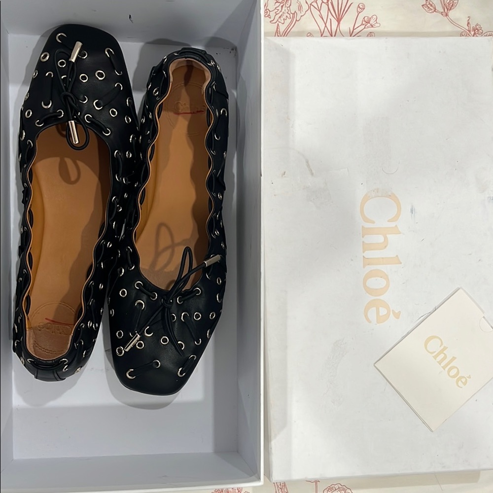 Chloé Black Oracia Embellished Ballet Flats
